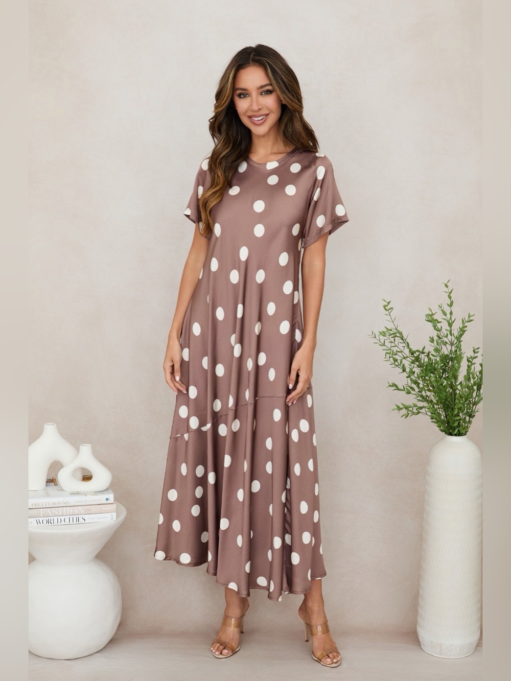 (800872-POLKA-DOT-M/C) POLKA-DOT CAP SLEEVE TIER SEAM MIDI DRESS